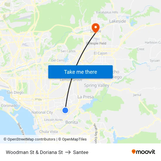 Woodman St & Doriana St to Santee map