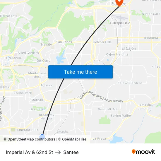 Imperial Av & 62nd St to Santee map