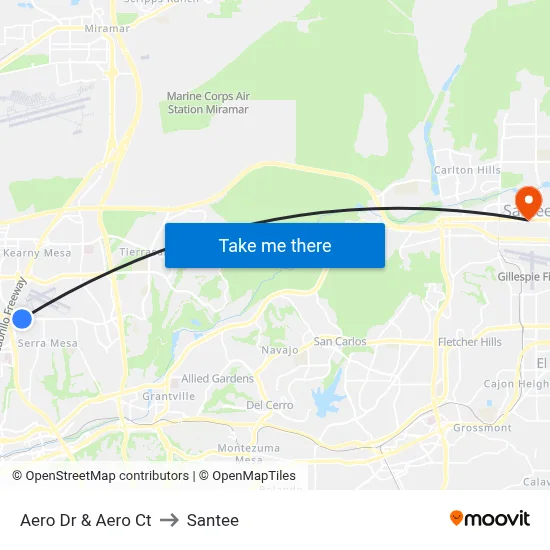Aero Dr & Aero Ct to Santee map