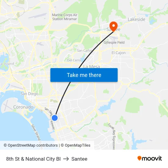 8th St & National City Bl to Santee map