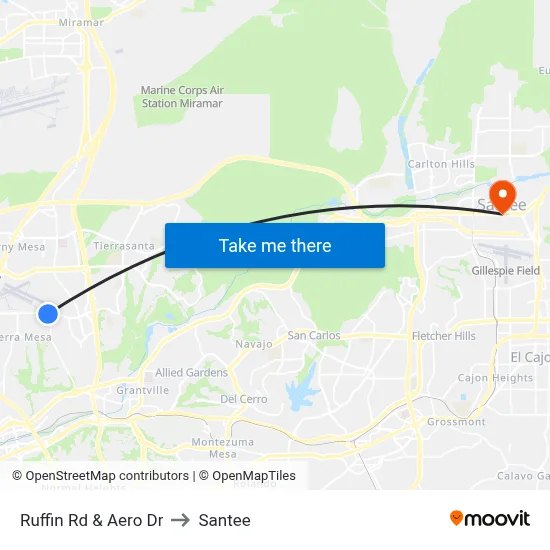 Ruffin Rd & Aero Dr to Santee map