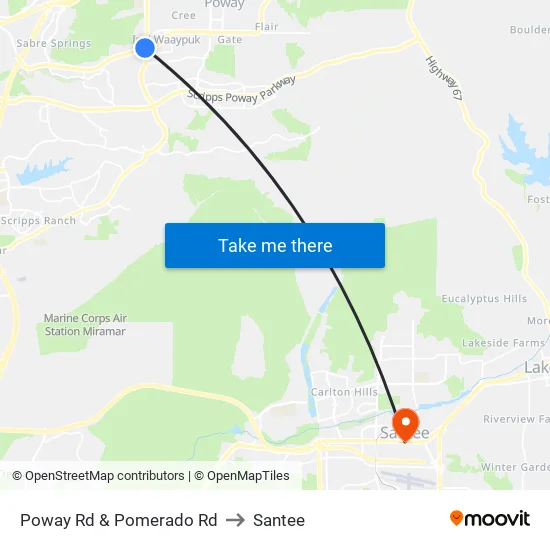 Poway Rd & Pomerado Rd to Santee map