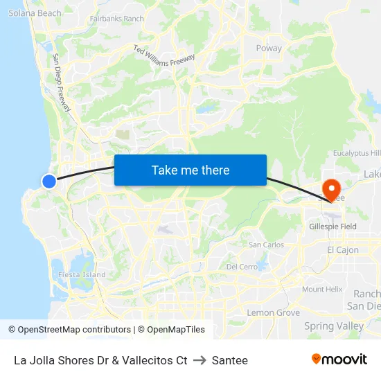 La Jolla Shores Dr & Vallecitos Ct to Santee map