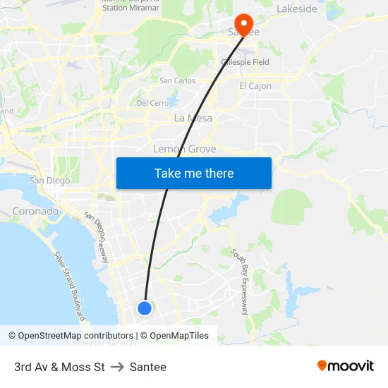 3rd Av & Moss St to Santee map
