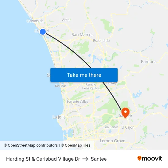 Harding St & Carlsbad Village Dr to Santee map