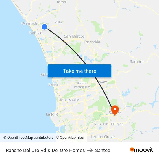 Rancho Del Oro Rd & Del Oro Homes to Santee map