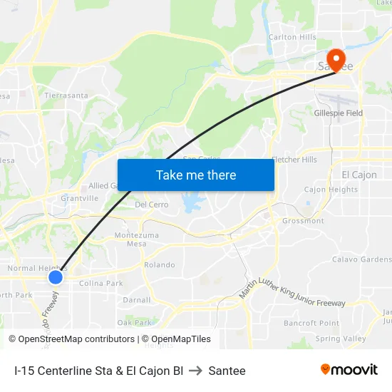 I-15 Centerline Sta & El Cajon Bl to Santee map