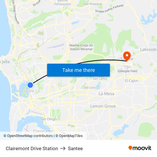 Clairemont Drive Station to Santee map