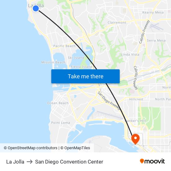 La Jolla to San Diego Convention Center map
