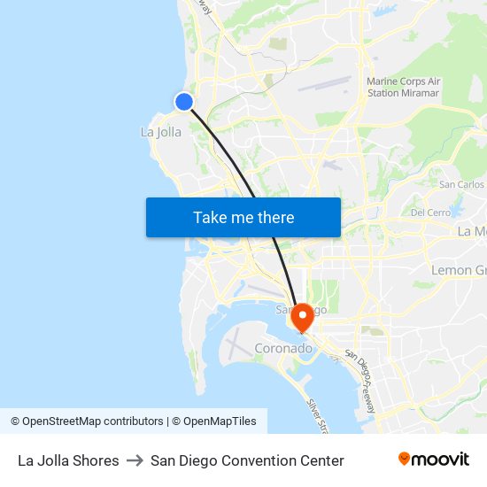 La Jolla Shores to San Diego Convention Center map