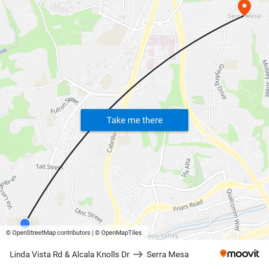 Linda Vista Rd & Alcala Knolls Dr to Serra Mesa map