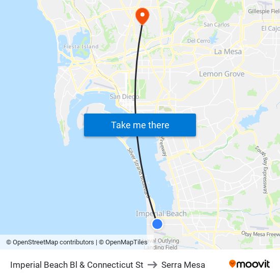 Imperial Beach Bl & Connecticut St to Serra Mesa map