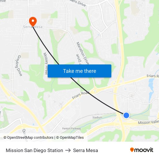 Mission San Diego Station to Serra Mesa map