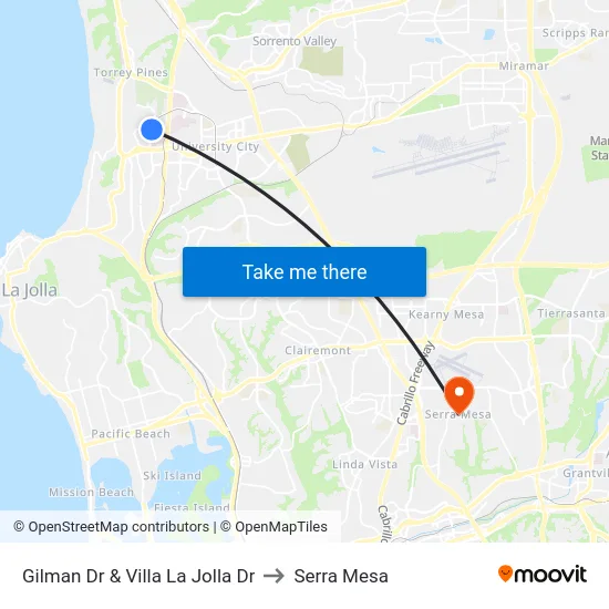 Gilman Dr & Villa La Jolla Dr to Serra Mesa map