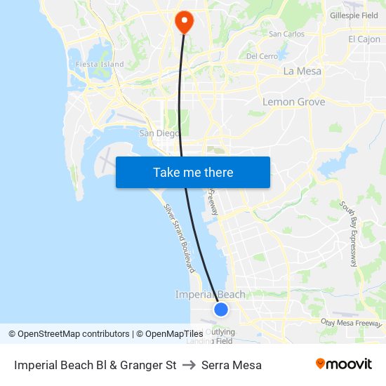 Imperial Beach Bl & Granger St to Serra Mesa map