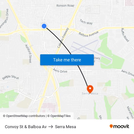 Convoy St & Balboa Av to Serra Mesa map