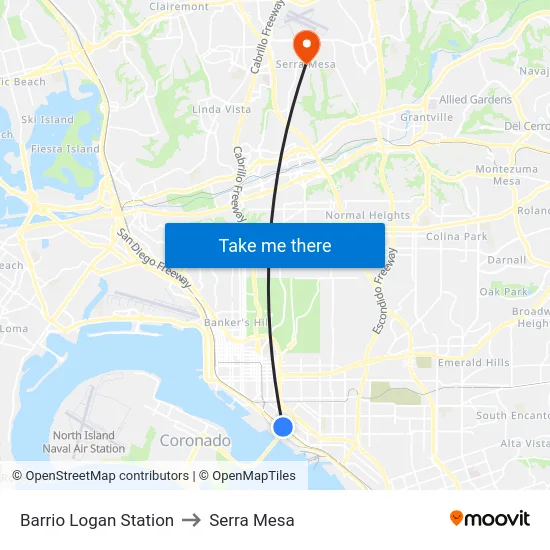 Barrio Logan Station to Serra Mesa map