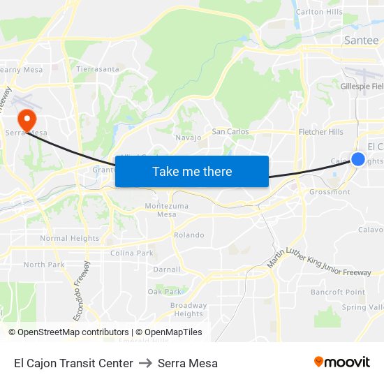 El Cajon Transit Center to Serra Mesa map