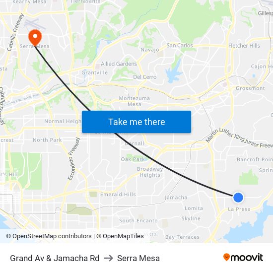 Grand Av & Jamacha Rd to Serra Mesa map