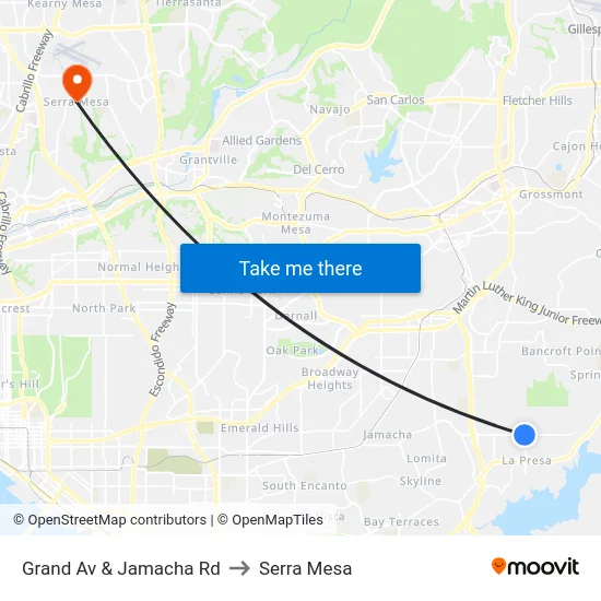 Grand Av & Jamacha Rd to Serra Mesa map