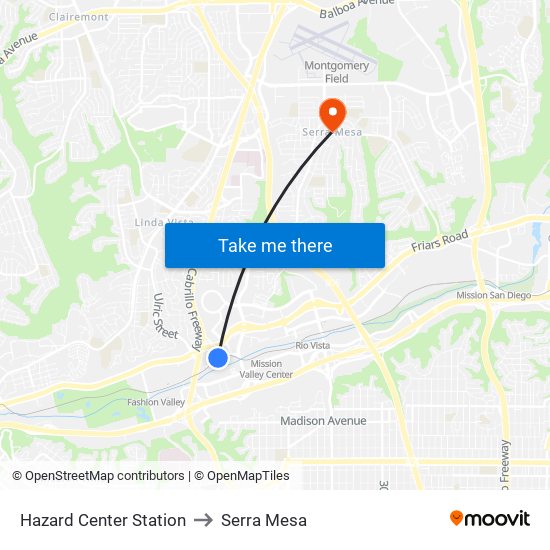 Hazard Center Station to Serra Mesa map