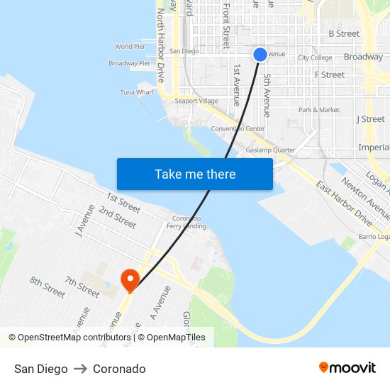 San Diego to Coronado map