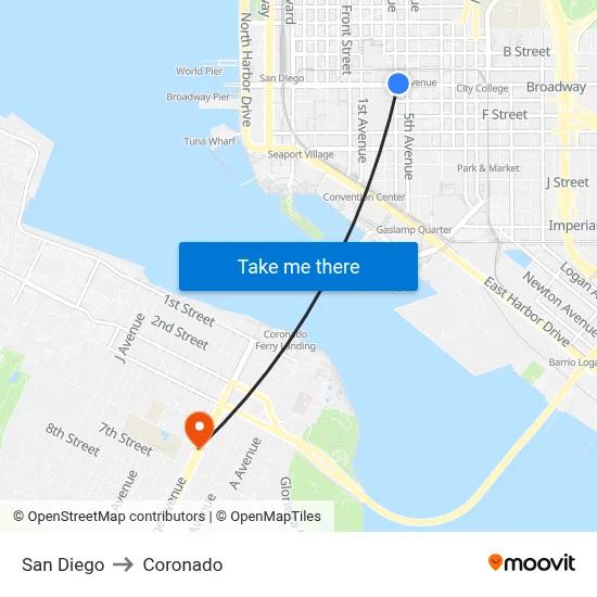 San Diego to Coronado map