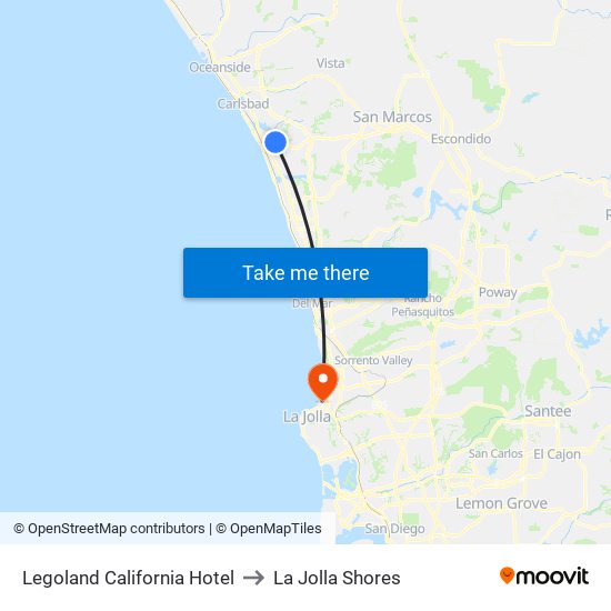 Legoland California Hotel to La Jolla Shores map