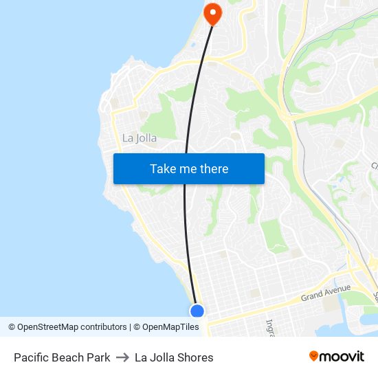 Pacific Beach Park to La Jolla Shores map