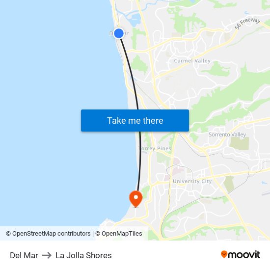 Del Mar to La Jolla Shores map