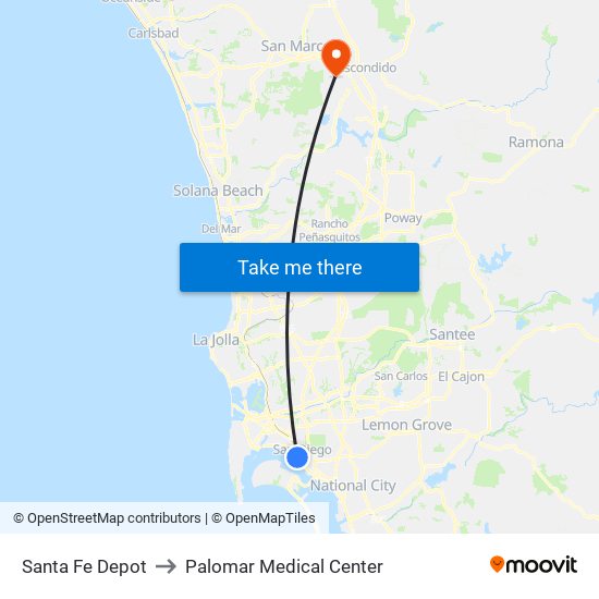 Santa Fe Depot to Palomar Medical Center map