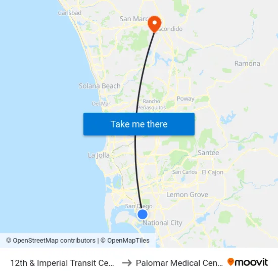12th & Imperial Transit Center to Palomar Medical Center map
