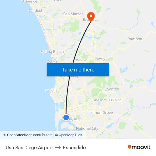 Uso San Diego Airport to Escondido map
