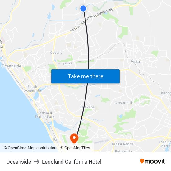 Oceanside to Legoland California Hotel map