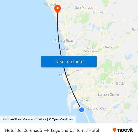 Hotel Del Coronado to Legoland California Hotel map