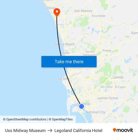 Uss Midway Museum to Legoland California Hotel map