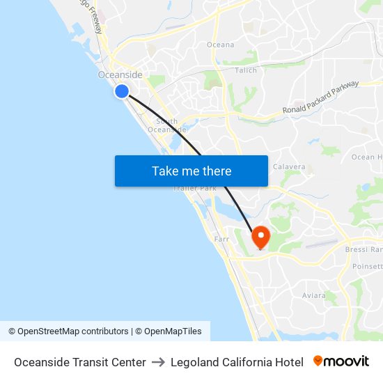 Oceanside Transit Center to Legoland California Hotel map