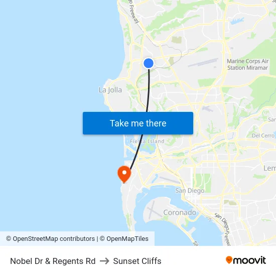 Nobel Dr & Regents Rd to Sunset Cliffs map