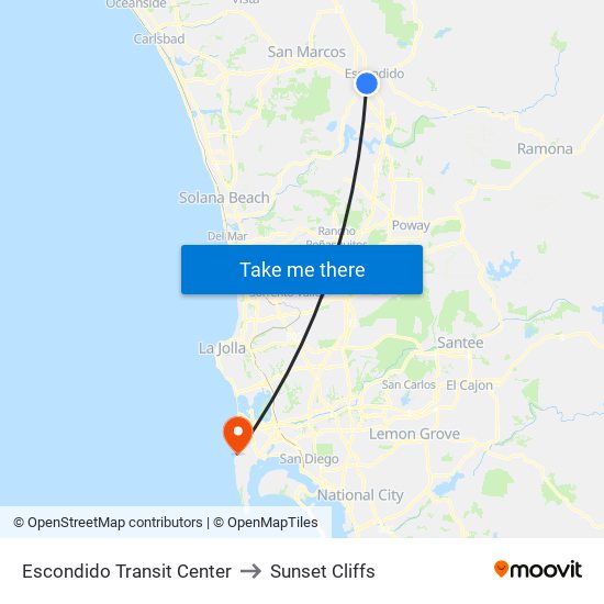 Escondido Transit Center to Sunset Cliffs map