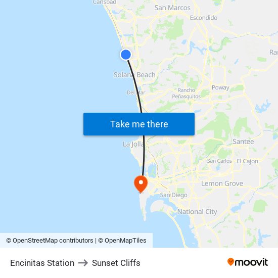 Encinitas Station to Sunset Cliffs map
