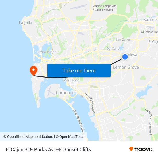 El Cajon Bl & Parks Av to Sunset Cliffs map