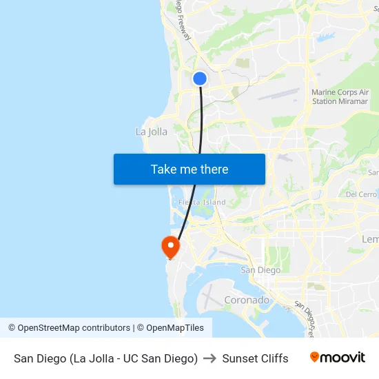 San Diego (La Jolla - UC San Diego) to Sunset Cliffs map