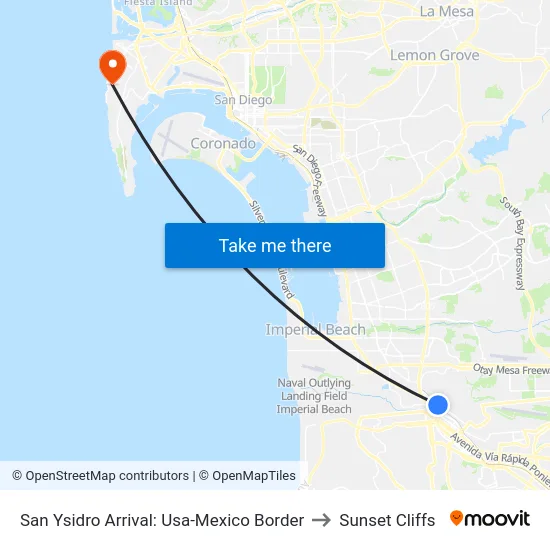 San Ysidro Arrival: Usa-Mexico Border to Sunset Cliffs map
