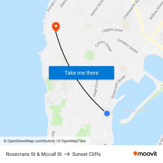 Rosecrans St & Mccall St to Sunset Cliffs map