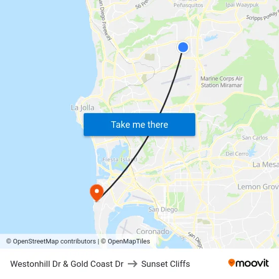 Westonhill Dr & Gold Coast Dr to Sunset Cliffs map