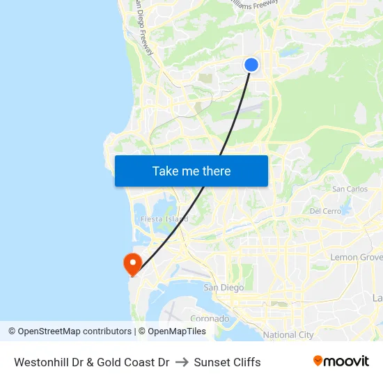 Westonhill Dr & Gold Coast Dr to Sunset Cliffs map