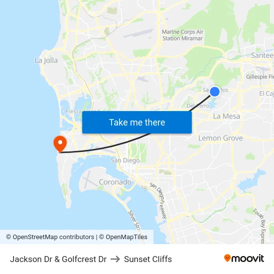 Jackson Dr & Golfcrest Dr to Sunset Cliffs map