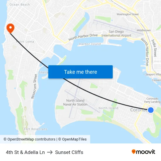 4th St & Adella Ln to Sunset Cliffs map