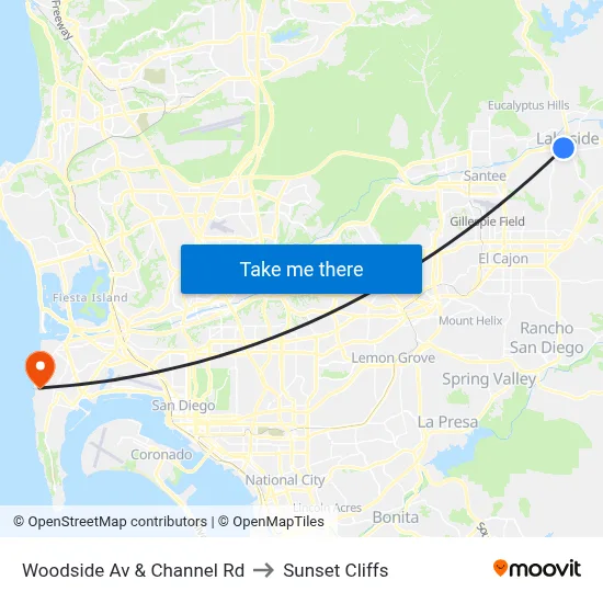 Woodside Av & Channel Rd to Sunset Cliffs map
