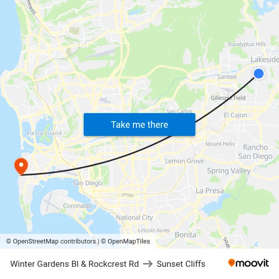 Winter Gardens Bl & Rockcrest Rd to Sunset Cliffs map